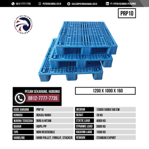 Pallet Plastik Bekas & Baru Ukuran 1200x1000x160 mm - PRP10 - Biru