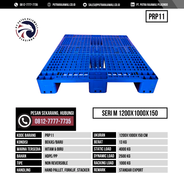 Pallet Plastik Bekas & Baru Ukuran 1200x1000x150 mm - PRP11 - Biru