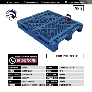 Pallet Plastik Bekas & Baru Ukuran 1200x1000x160 mm - PRP12 - Biru
