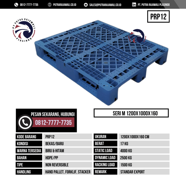 Pallet Plastik Bekas & Baru Ukuran 1200x1000x160 mm - PRP12 - Biru