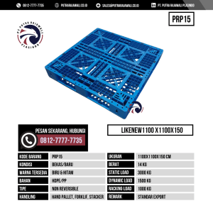 Pallet Plastik Bekas & Baru Ukuran 1100x1100x150 mm - PRP15 - Biru