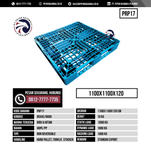 Pallet Plastik Bekas & Baru Ukuran 1100x1100x120 mm - PRP17 - Biru