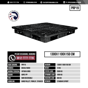 Pallet Plastik Bekas & Baru Ukuran 1300x1100x150 mm - PRP19 - Hitam