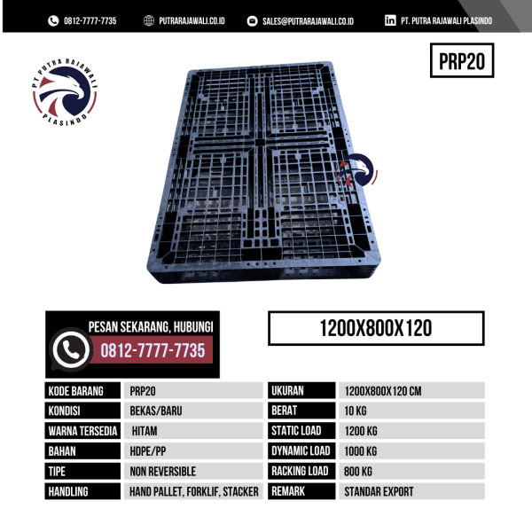 Pallet Plastik Bekas & Baru Ukuran 1200x800x120 mm - PRP20 - Hitam
