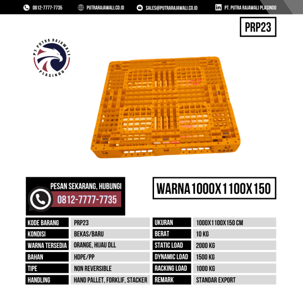 Pallet Plastik Bekas & Baru Ukuran 1000x1100x150 mm - PRP23 - Orange