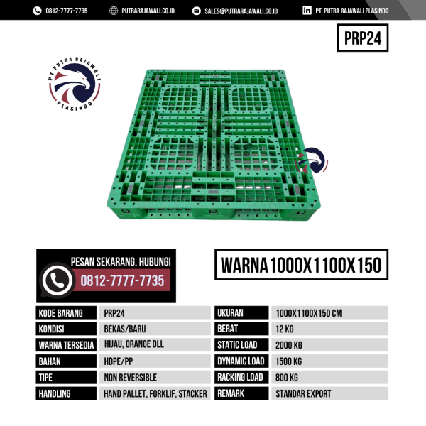 Pallet Plastik Bekas & Baru Ukuran 1000x1100x150 mm - PRP24 - Hijau