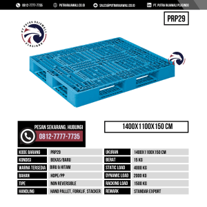 Pallet Plastik Bekas & Baru Ukuran 1400x1100x150 mm - PRP29 - Biru