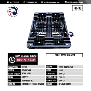 Pallet Plastik Bekas & Baru Ukuran 1200x1000x150 mm - PRP30 - Hitam