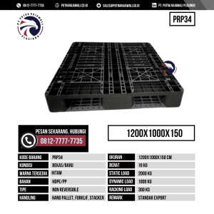 Pallet Plastik Bekas & Baru Ukuran 1200x1000x150 mm - PRP34 - Hitam