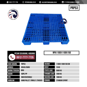 Pallet Plastik Bekas & Baru Ukuran 1100x1100x150 mm - PRP53 - Biru