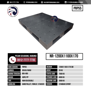 Pallet Plastik Bekas & Baru Ukuran 1200x1100x170 mm - PRP55 - Abu-Abu