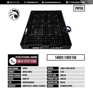Pallet Plastik Bekas & Baru Ukuran 1400x1100x150 mm - PRP58 - Hitam