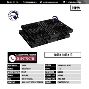 Pallet Plastik Bekas & Baru Ukuran 1400x1100x100 mm - PRP59 - Hitam