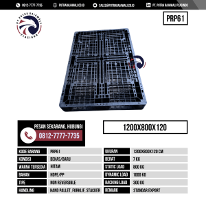 Pallet Plastik Bekas & Baru Ukuran 1200x800x120 mm - PRP61 - Hitam