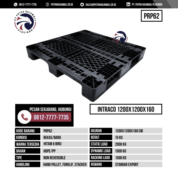 Pallet Plastik Bekas & Baru Ukuran 1200x1200x160 mm - PRP62 - Hitam