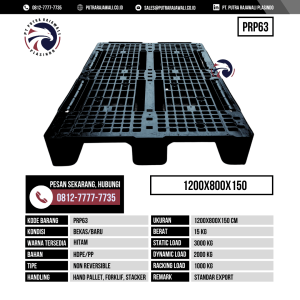 Pallet Plastik Bekas & Baru Ukuran 1200x800x150 mm - PRP63 - Hitam