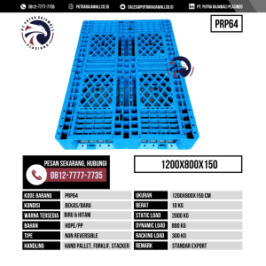 Pallet Plastik Bekas & Baru Ukuran 1200x800x150 mm - PRP64 - Biru