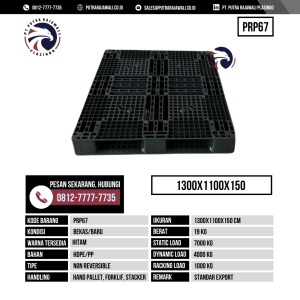 Pallet Plastik Bekas & Baru Ukuran 1300x1100x150 mm - PRP67 - Hitam