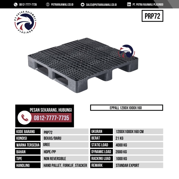 Pallet Plastik Bekas & Baru Ukuran 1200x1000x160 mm - PRP72 - Hitam