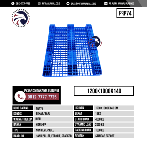 Pallet Plastik Bekas & Baru Ukuran 1200x1000x140 mm - PRP74 - Biru