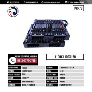 Pallet Plastik Bekas & Baru Ukuran 1100x1100x150 mm - PRP78 - Hitam