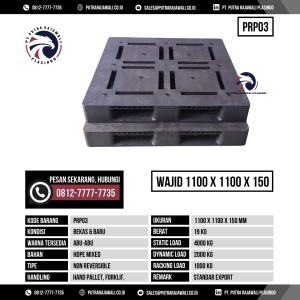 Pallet Plastik Bekas & Baru Ukuran 1100x1100x150 mm - PRP03 - Abu-Abu