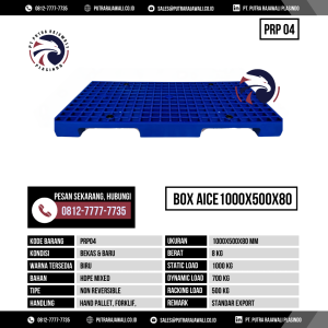 Pallet Plastik Bekas & Baru Ukuran 1000x500x80 mm - PRP04 - Biru