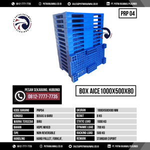 Pallet Plastik Bekas & Baru Ukuran 1000x500x80 mm - PRP04 - Biru