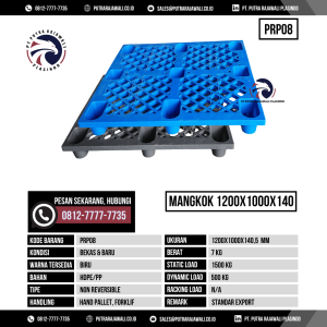 Pallet Plastik Bekas & Baru Ukuran 1200x1000x140 mm - PRP08 - Biru