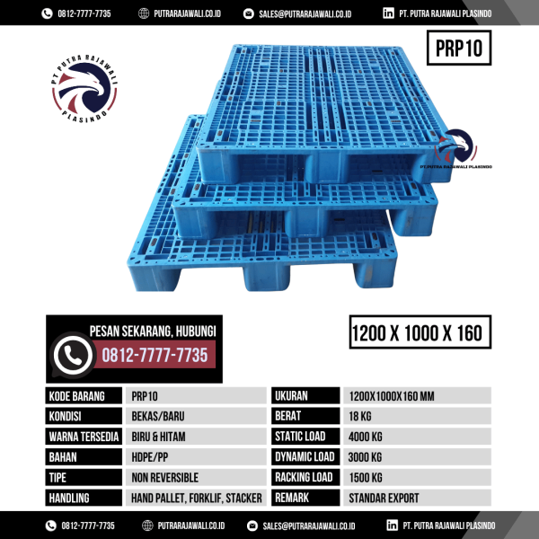 Pallet Plastik Bekas & Baru Ukuran 1200x1000x160 mm - PRP10 - Biru