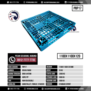 Pallet Plastik Bekas & Baru Ukuran 1100x1100x120 mm - PRP17 - Biru