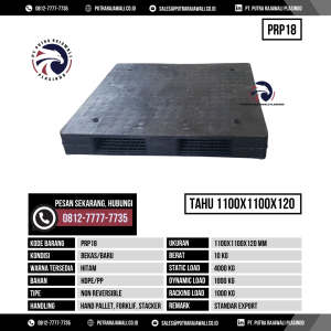 Pallet Plastik Bekas & Baru Ukuran 1100x1100x120 mm - PRP18 - Hitam