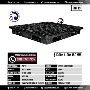 Pallet Plastik Bekas & Baru Ukuran 1300x1100x150 mm - PRP19 - Hitam