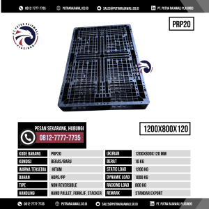 Pallet Plastik Bekas & Baru Ukuran 1200x800x120 mm - PRP20 - Hitam