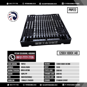 Pallet Plastik Bekas & Baru Ukuran 1200x1000x140 mm - PRP22 - Hitam