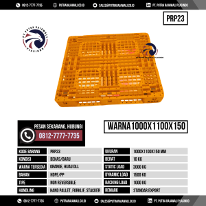 Pallet Plastik Bekas & Baru Ukuran 1000x1100x150 mm - PRP23 - Orange