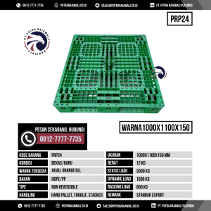 Pallet Plastik Bekas & Baru Ukuran 1000x1100x150 mm - PRP24 - Hijau