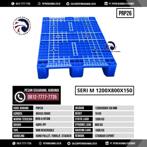 Pallet Plastik Bekas & Baru Ukuran 1200x800x150 mm - PRP26 - Biru