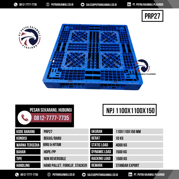 Pallet Plastik Bekas & Baru Ukuran 1100x1100x150 mm - PRP27 - Biru