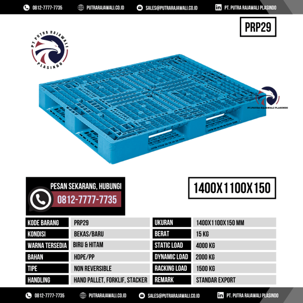 Pallet Plastik Bekas & Baru Ukuran 1400x1100x150 mm - PRP29 - Biru