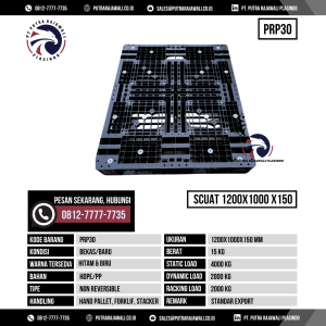 Pallet Plastik Bekas & Baru Ukuran 1200x1000x150 mm - PRP30 - Hitam
