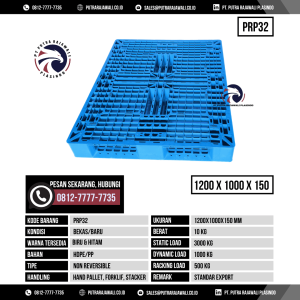 Pallet Plastik Bekas & Baru Ukuran 1200x1000x120 mm - PRP32 - Biru