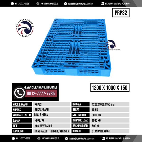 Pallet Plastik Bekas & Baru Ukuran 1200x1000x120 mm - PRP32 - Biru