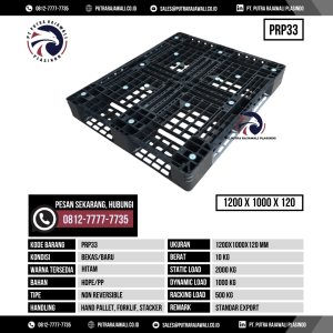 Pallet Plastik Bekas & Baru Ukuran 1200x1000x120 mm - PRP33 - Hitam
