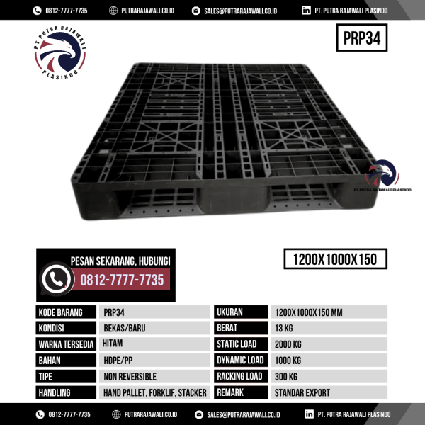 Pallet Plastik Bekas & Baru Ukuran 1200x1000x150 mm - PRP34 - Hitam