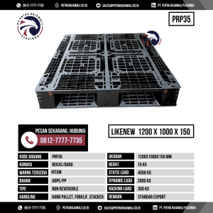 Pallet Plastik Bekas & Baru Ukuran 1200x1000x150 mm - PRP35 - Hitam