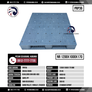 Pallet Plastik Bekas & Baru Ukuran 1200x1000x170 mm - PRP36 - Abu-Abu