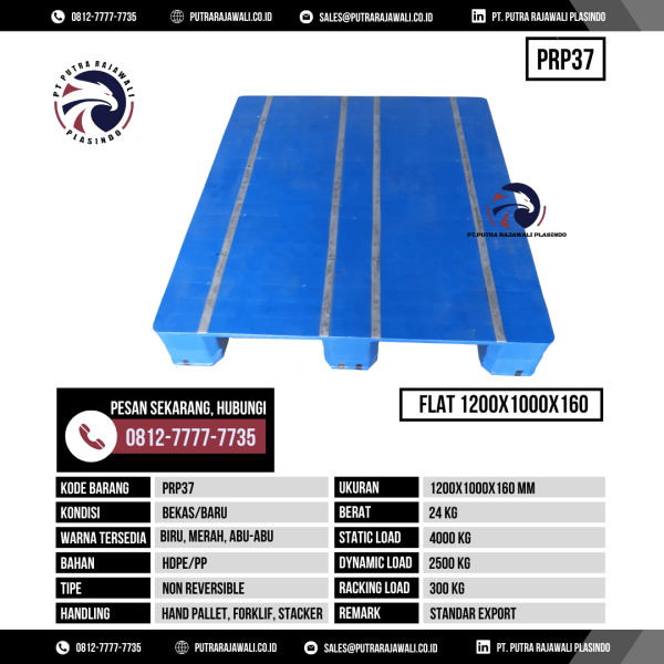 Pallet Plastik Bekas & Baru Ukuran 1200x1000x160 mm - PRP37 - Biru