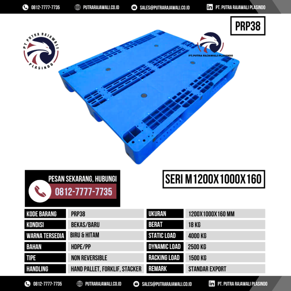 Pallet Plastik Bekas & Baru Ukuran 1200x1000x160 mm - PRP38 - Biru