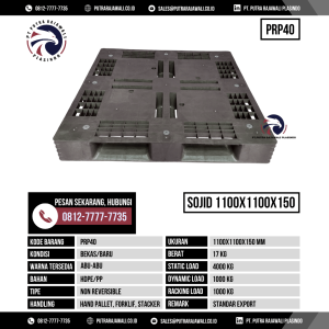 Pallet Plastik Bekas & Baru Ukuran 1100x1100x150 mm - PRP40 - Abu-Abu